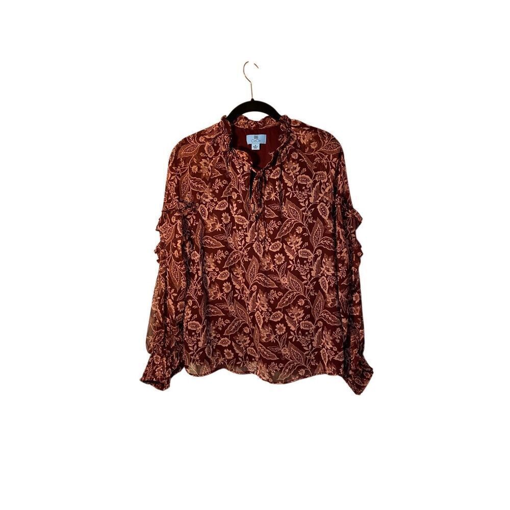 Cece women’s paisley, print, burgundy, ruffle sleeve, blouse, size med